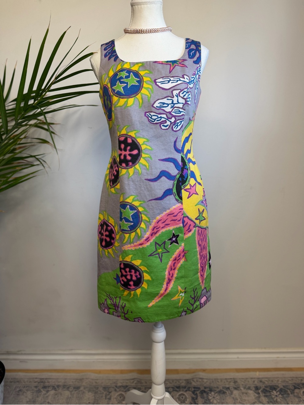 Vintage Laurèl Escada Germany Pop Art Print Cotton Shift Dress EU 38